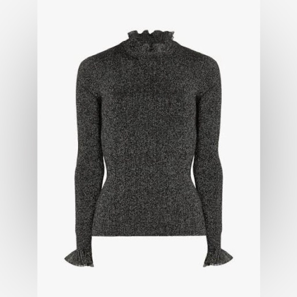 NWOT Ted Baker Dvana Black Sparkle Frill Mock Neck Lurex Jumper Sweater Medium